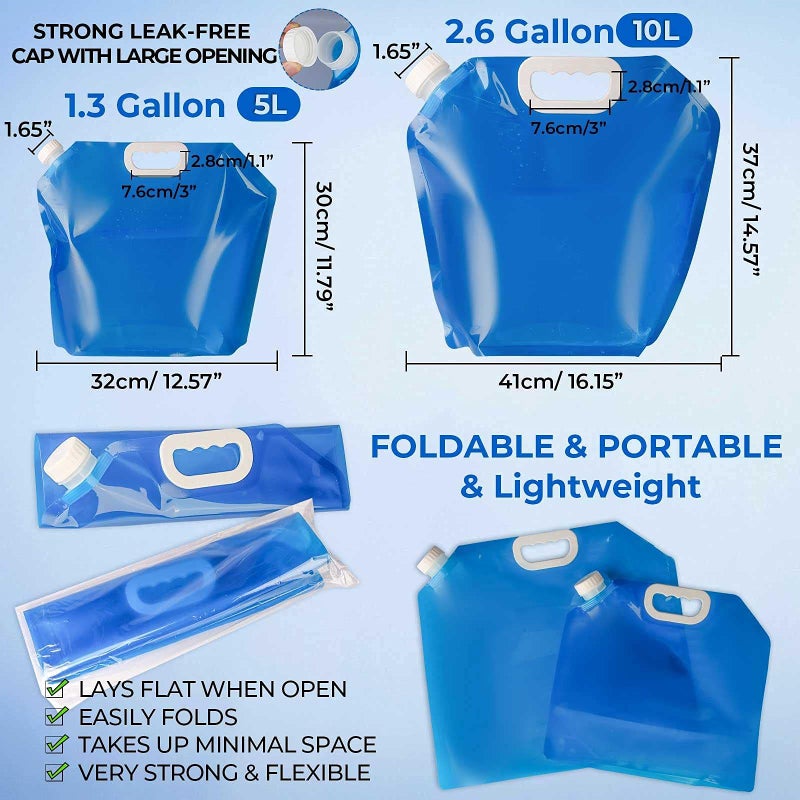 Hakkin Collapsible Water Tank Container 4 Pack 1.3 Gallon/5L, No-Leak Freezable Portable BPA Free Food Grade Plastic Storage Jug for Camping, Hiking, Travel, Emergency Survival Kit Bonus 2 Pcs Caps - Image 2